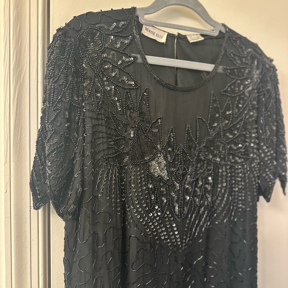 Vintage Denise Elle Black Silk Beaded Blouse - Picture 6 of 6